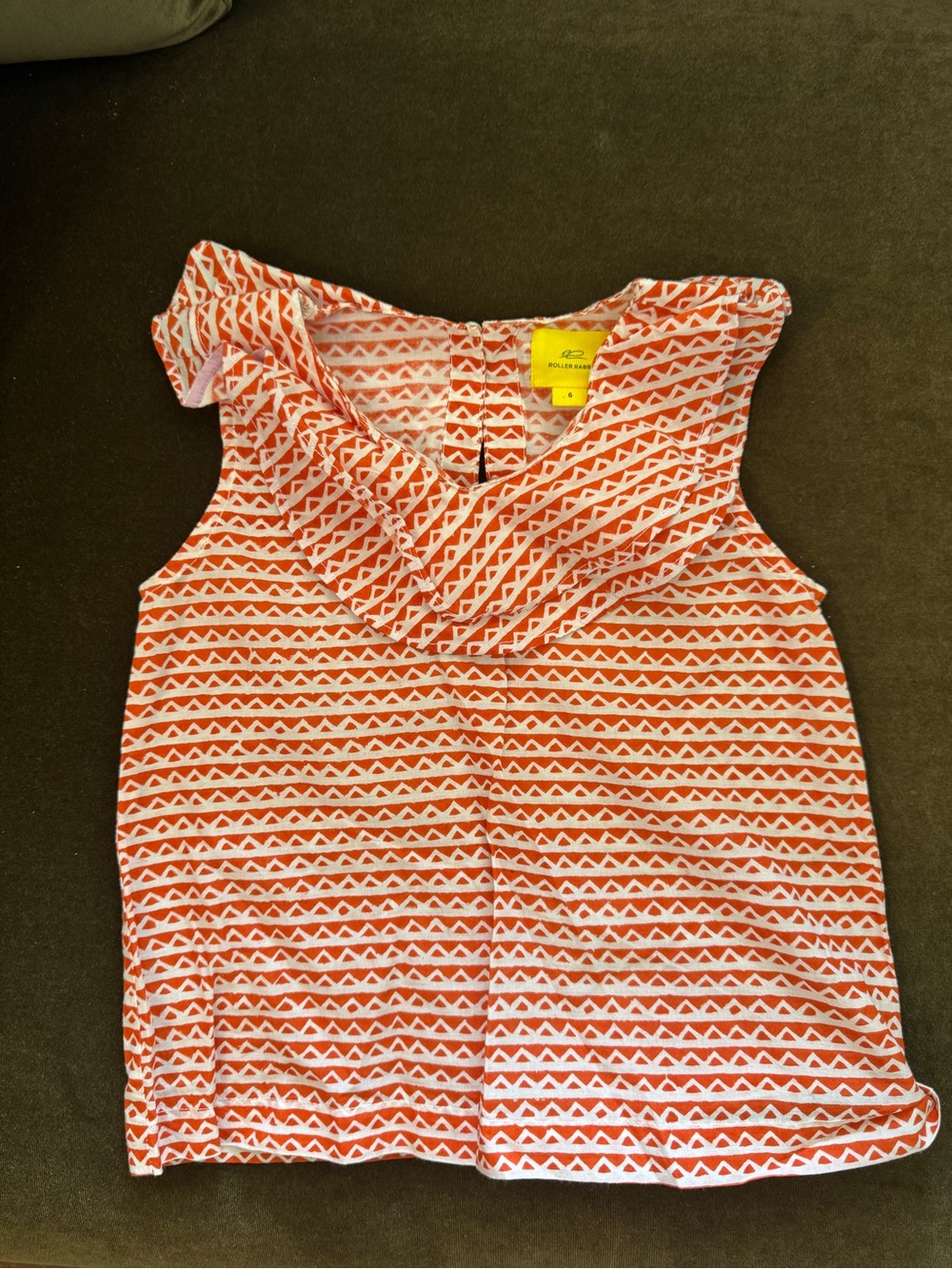 Roller Rabbit Orange & White Sleeveless Girls' Patterned Top